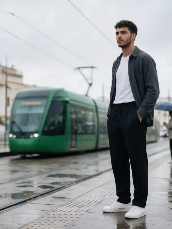 Pantalon Zara noir à la station de tram Tunis Marine