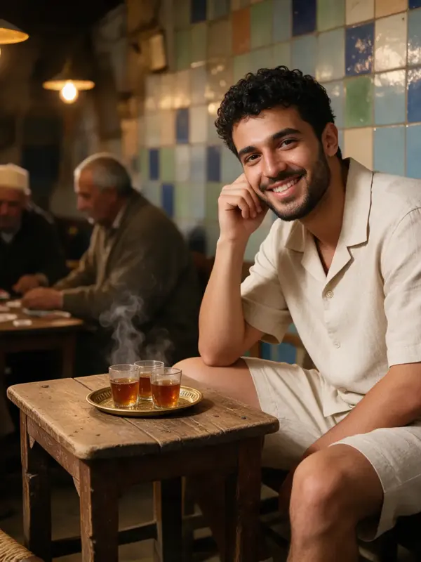 Set Kamraya homme dans un café traditionnel de la médina