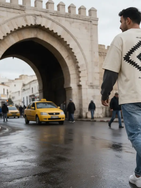 T-shirt oversize Dash of Some Memory devant Bab El Bhar